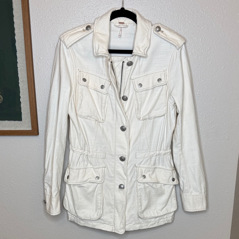 Free People Not Your Brothers Surplus Cotton Cream Utility Jacket Full Zip‎ - XS